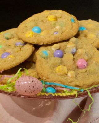 White Chocolate M&M Coconut Easter Cookies