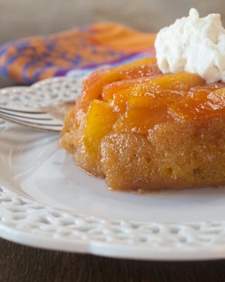 Fresh Peach Upside Down Cakes With Nutmeg Whipped Cream - My Country Table