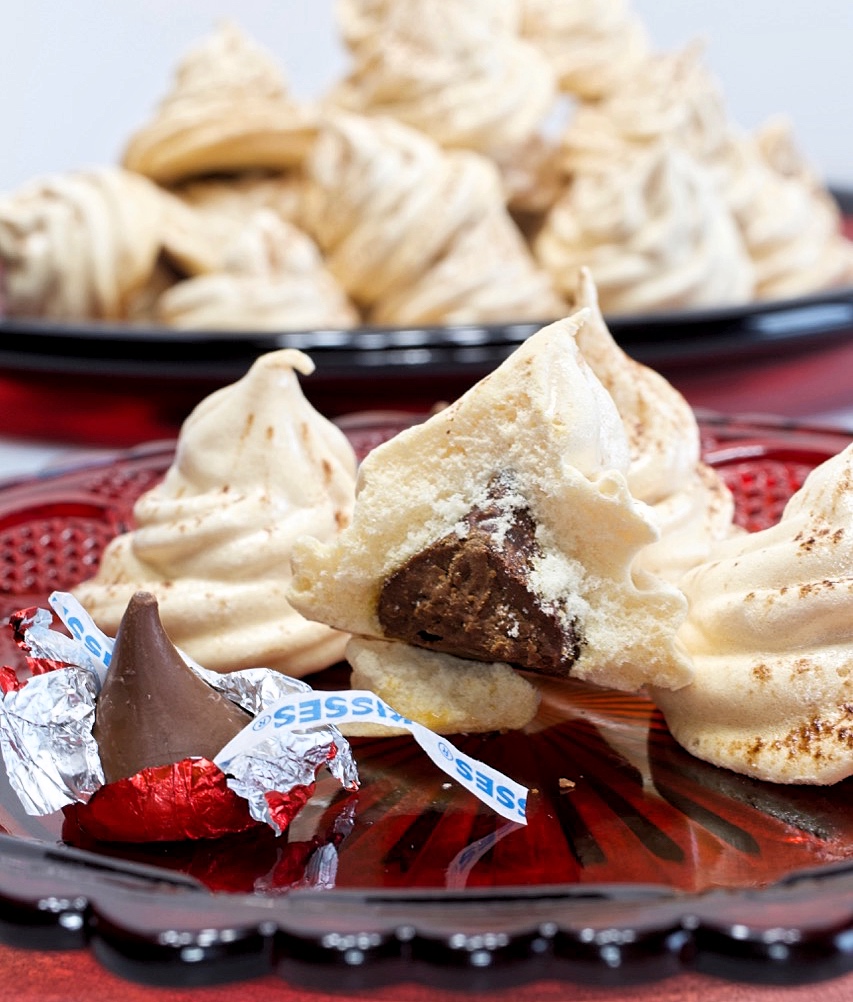 Chocolate Kiss Meringue Cookies.