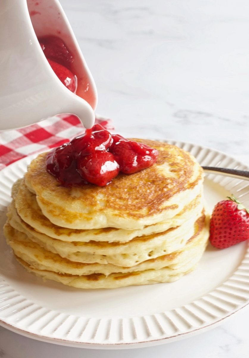 Buttermilk Pancakes with strawberry compote.