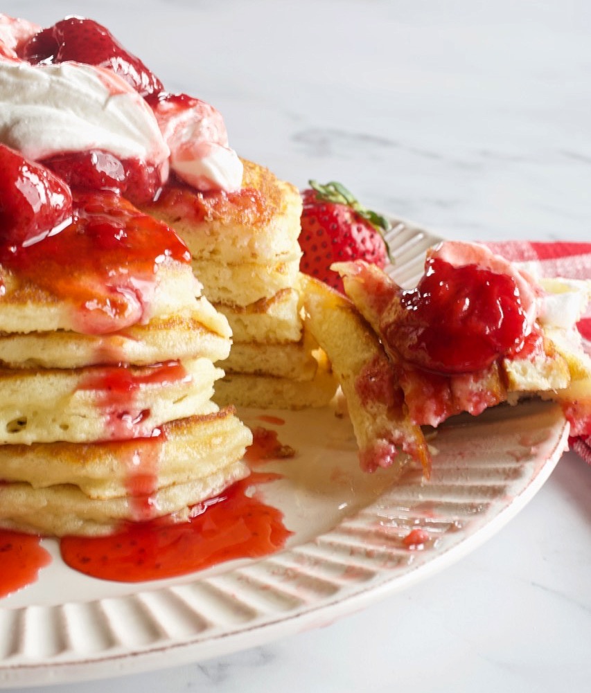 Buttermilk Pancakes with strawberry compote.