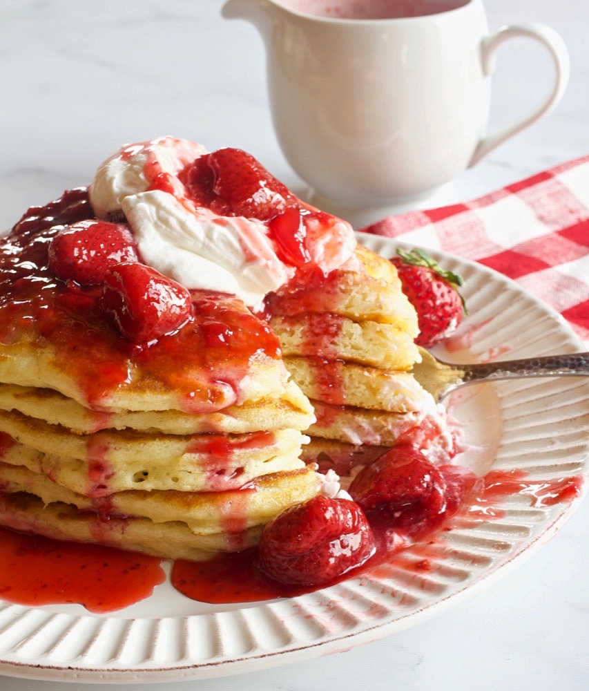Buttermilk pancakes with Strawberry compote.