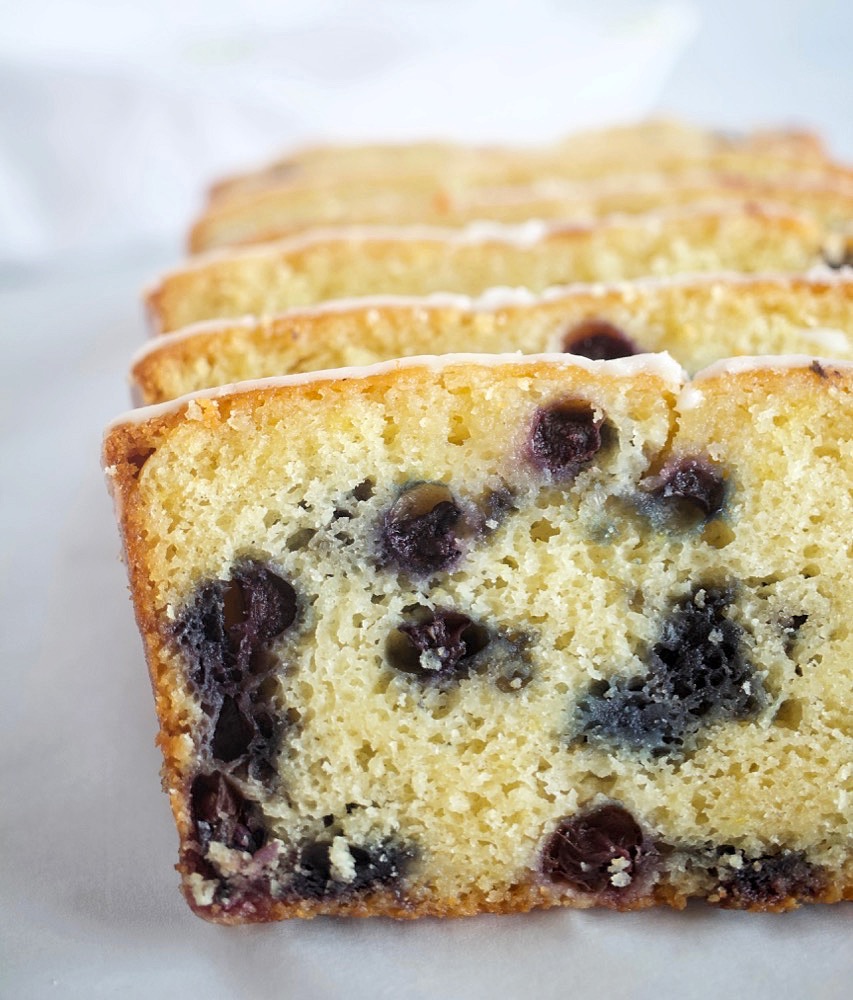 Blueberry Lemon Bread with Lemon Glaze.