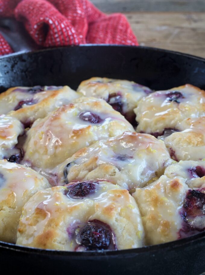 Blueberry biscuits with lemon glaze.