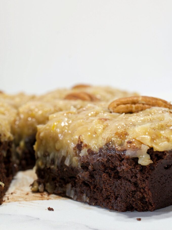 Fudgy Cocoa Brownies with Coconut Pecan Frosting.
