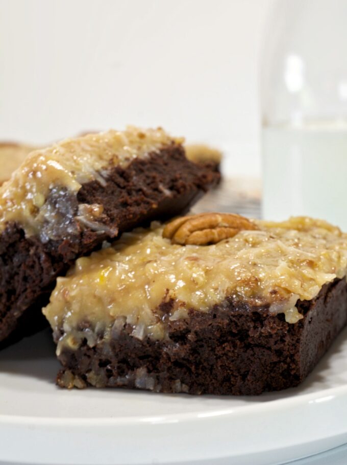 Cocoa Brownies with Coconut Pecan Frosting.