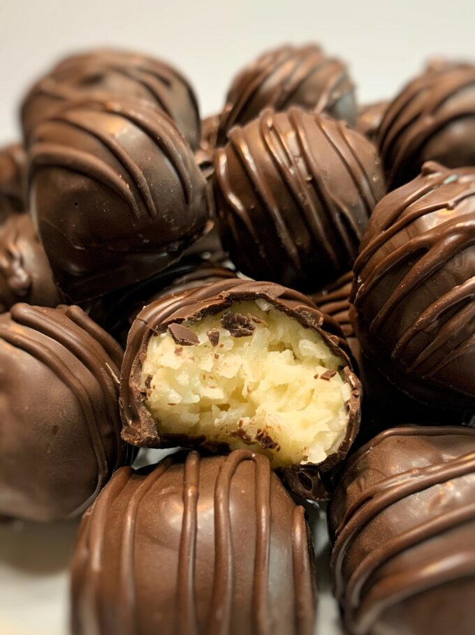 Chocolate covered coconut  balls.