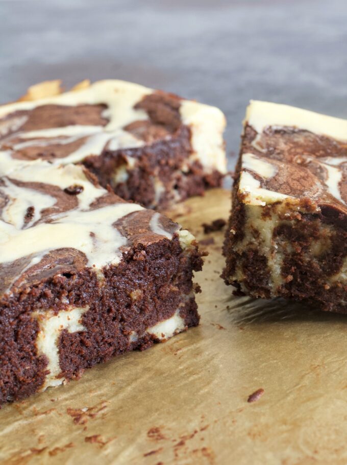 Fudgy Marbled Cocoa Brownies.