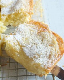 Gooey Butter Coffee Cake with powdered sugar.