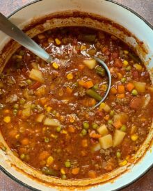 A pot of Hamburger Soup.