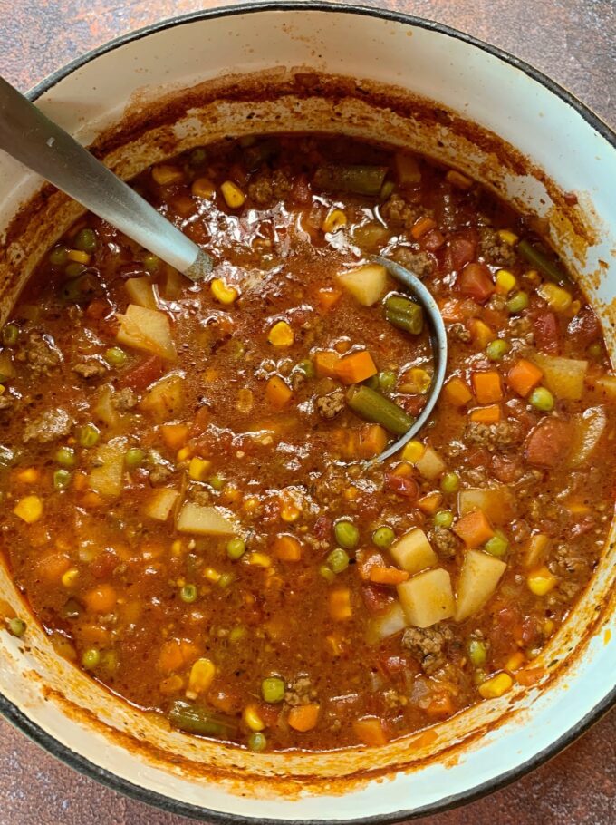 A pot of Hamburger Soup.