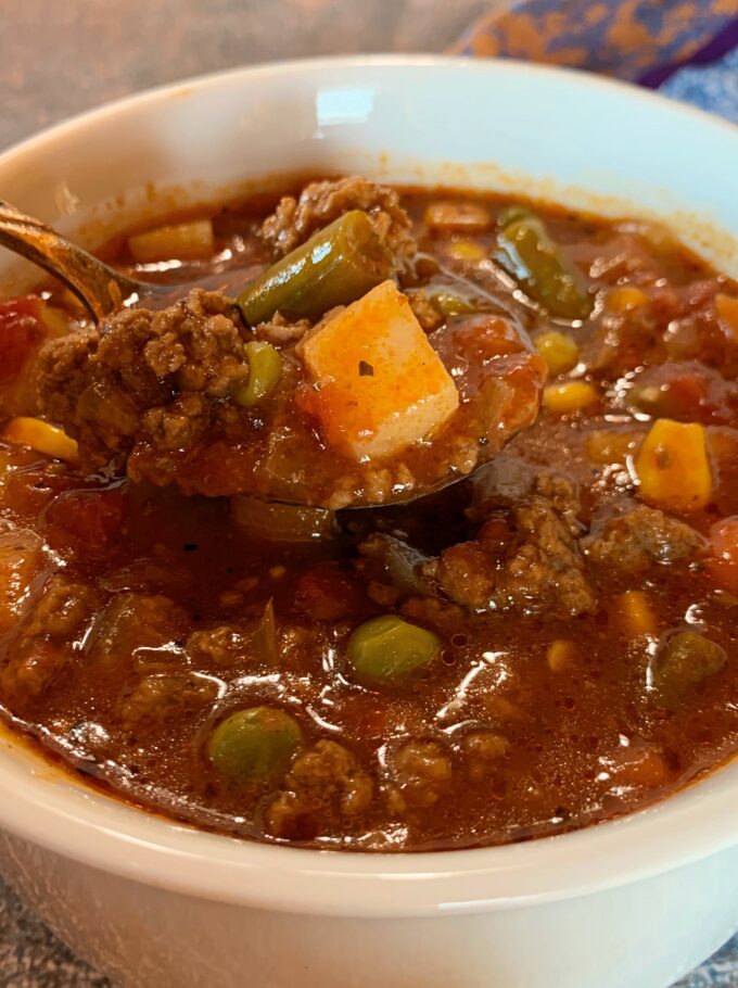 A bowl of homemade hamburger soup..