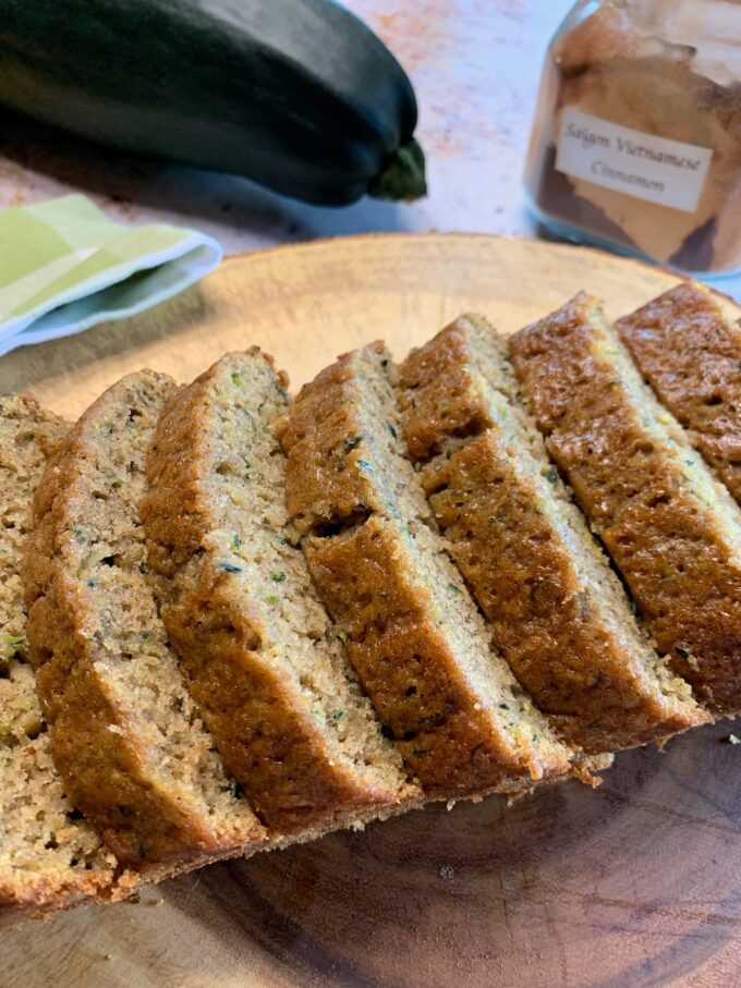 Sliced zucchini bread.