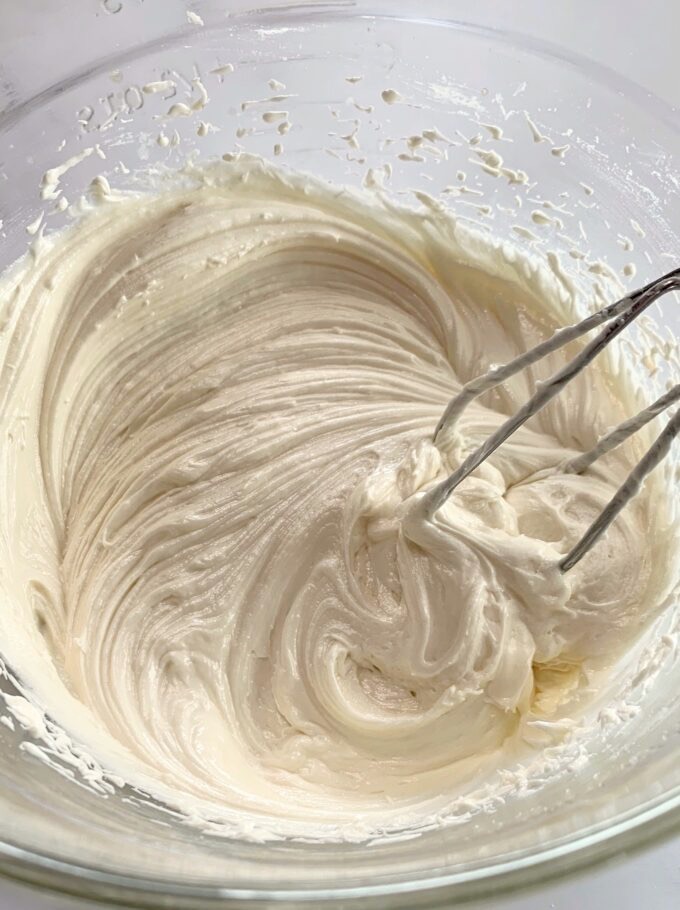 A bowl of small batch cream cheese frosting.