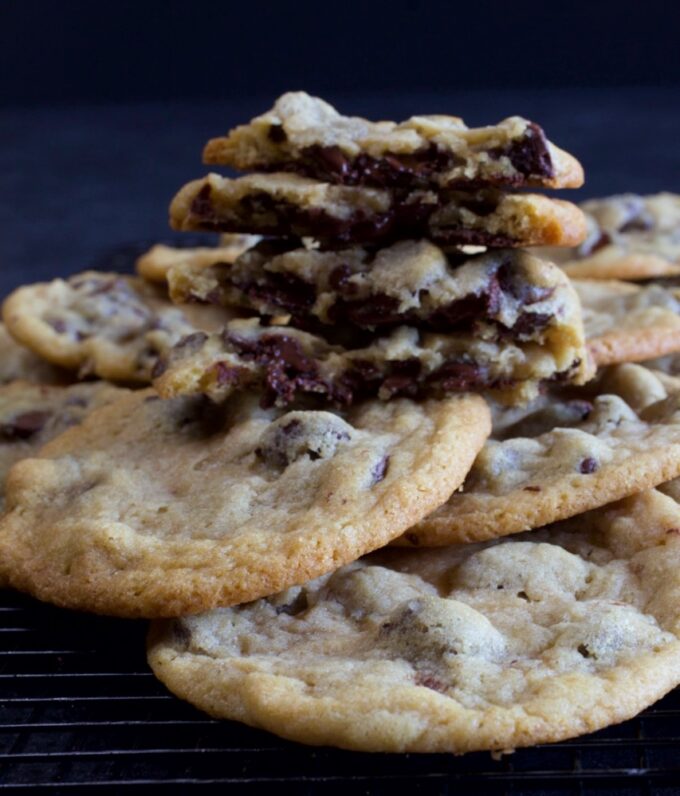 Thin and chewy chocolate chip cookies.