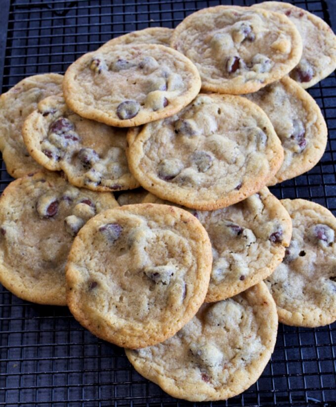 Thin and chewy chocolate chip cookies.