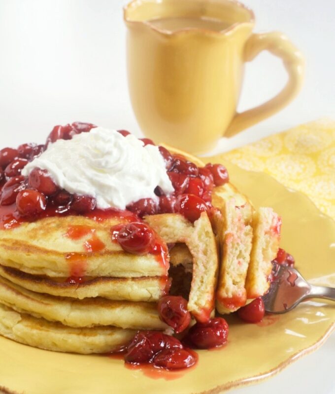 Buttermilk Pancakes with cherry compote.