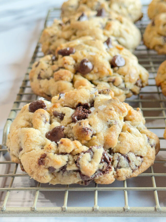Ultra thick and chewy chocolate chip cookies.