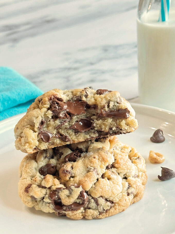 Ultra Thick and Chewy Chocolate Chip Cookies.