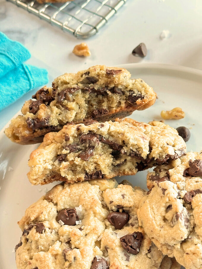 Ultra Thick and Chewy Chocolate Chip Cookies.