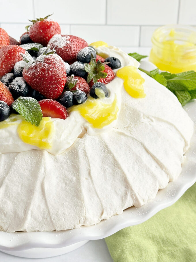 Lemon Curd and Berry Pavlova.