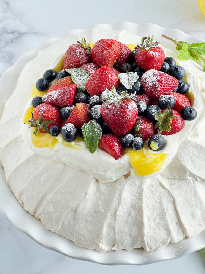 Lemon Curd and Berry Pavlova.