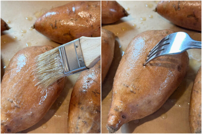 Baked whole sweet potatoes.