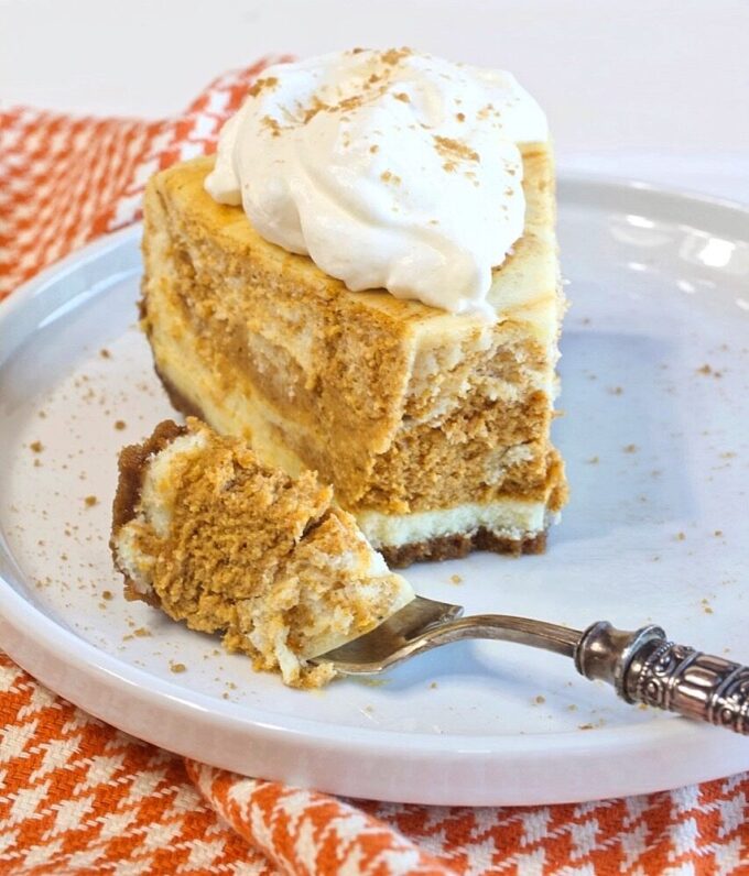 Marbled pumpkin spice cheesecakes.