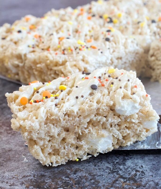 Pumpkin Spice White Chocolate Krispie Treats.