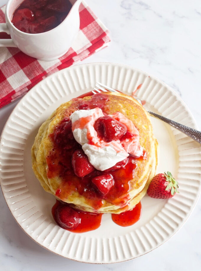 Buttermilk Pancakes with Strawberry Compote.