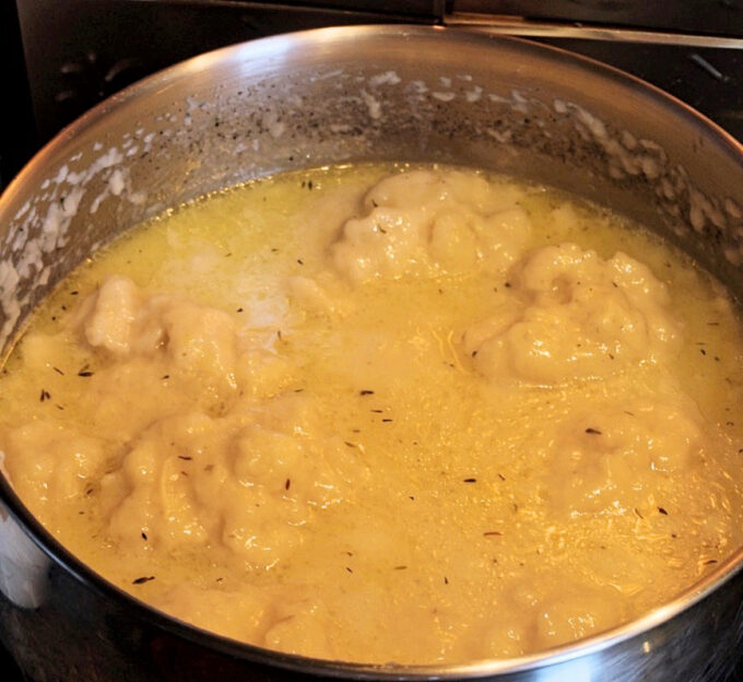 Chicken and fluffy dumplings.