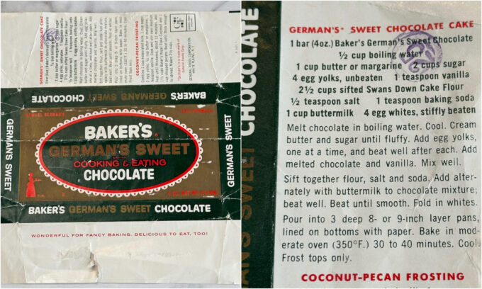 Vintage 1960's German's Sweet Chocolate wrapper.