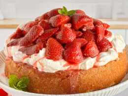 One Layer Strawberry Shortcake with Roasted Strawberries - My