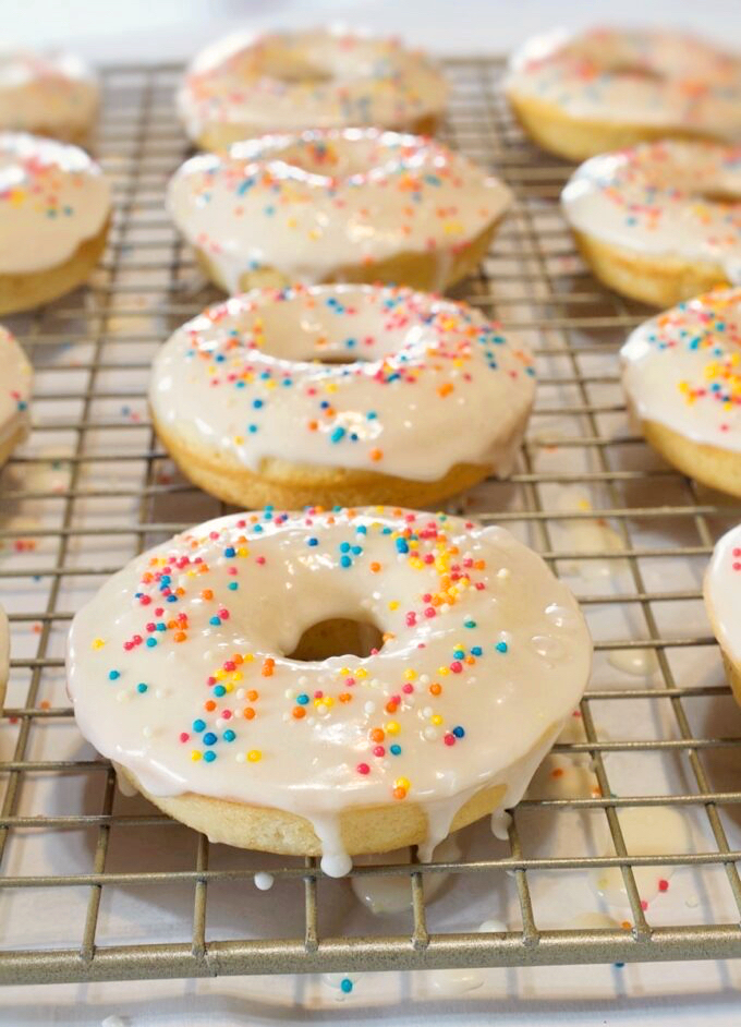 Baked Vanilla Cake Donuts.