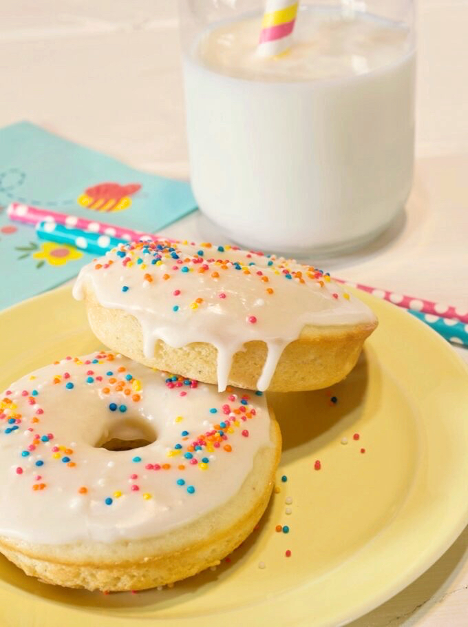 Baked Vanilla Cake Donuts.